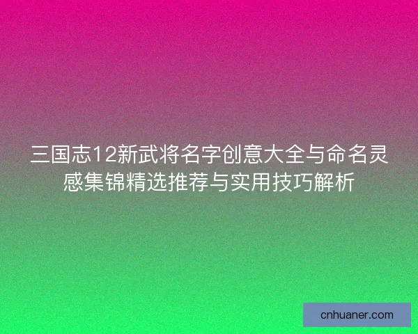 三国志12新武将名字创意大全与命名灵感集锦精选推荐与实用技巧解析